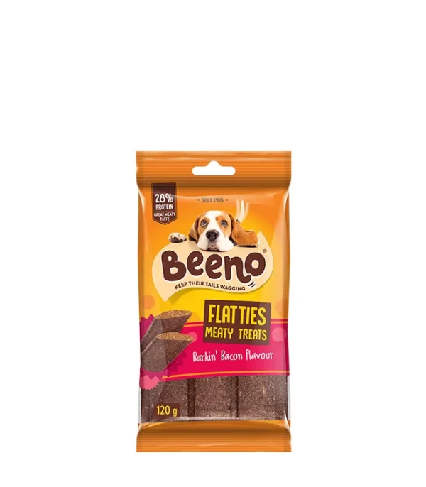 Beeno Flatties Dog Treats Bacon Flavour 120gm png 1