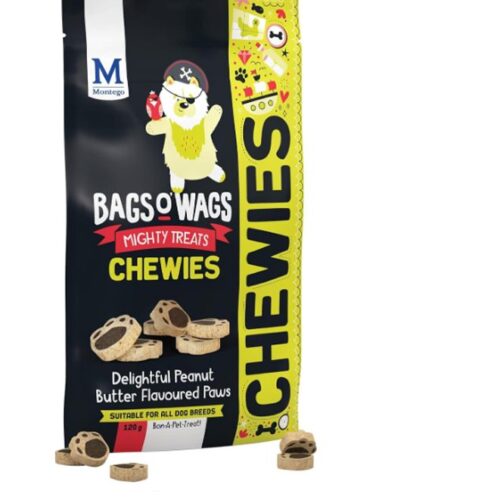 Montego Bags O' Wags Chewies Peanut Butter Paws Dog Chew Treats 120g